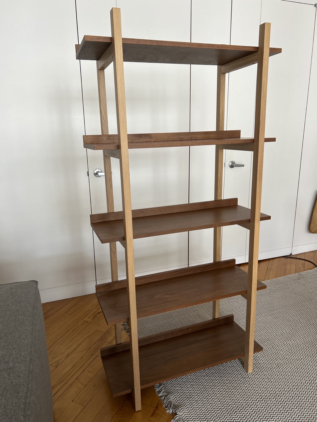 CB2 Stax bookcase black walnut & white oak