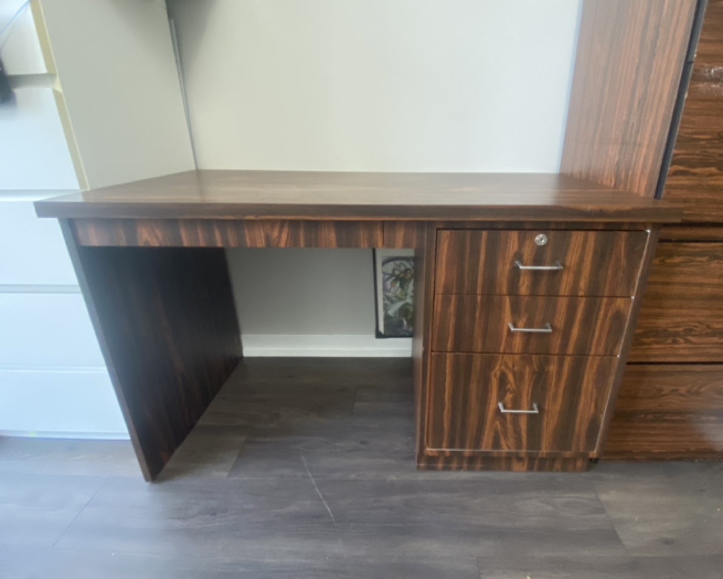 Dark Wood Desk with Drawers
