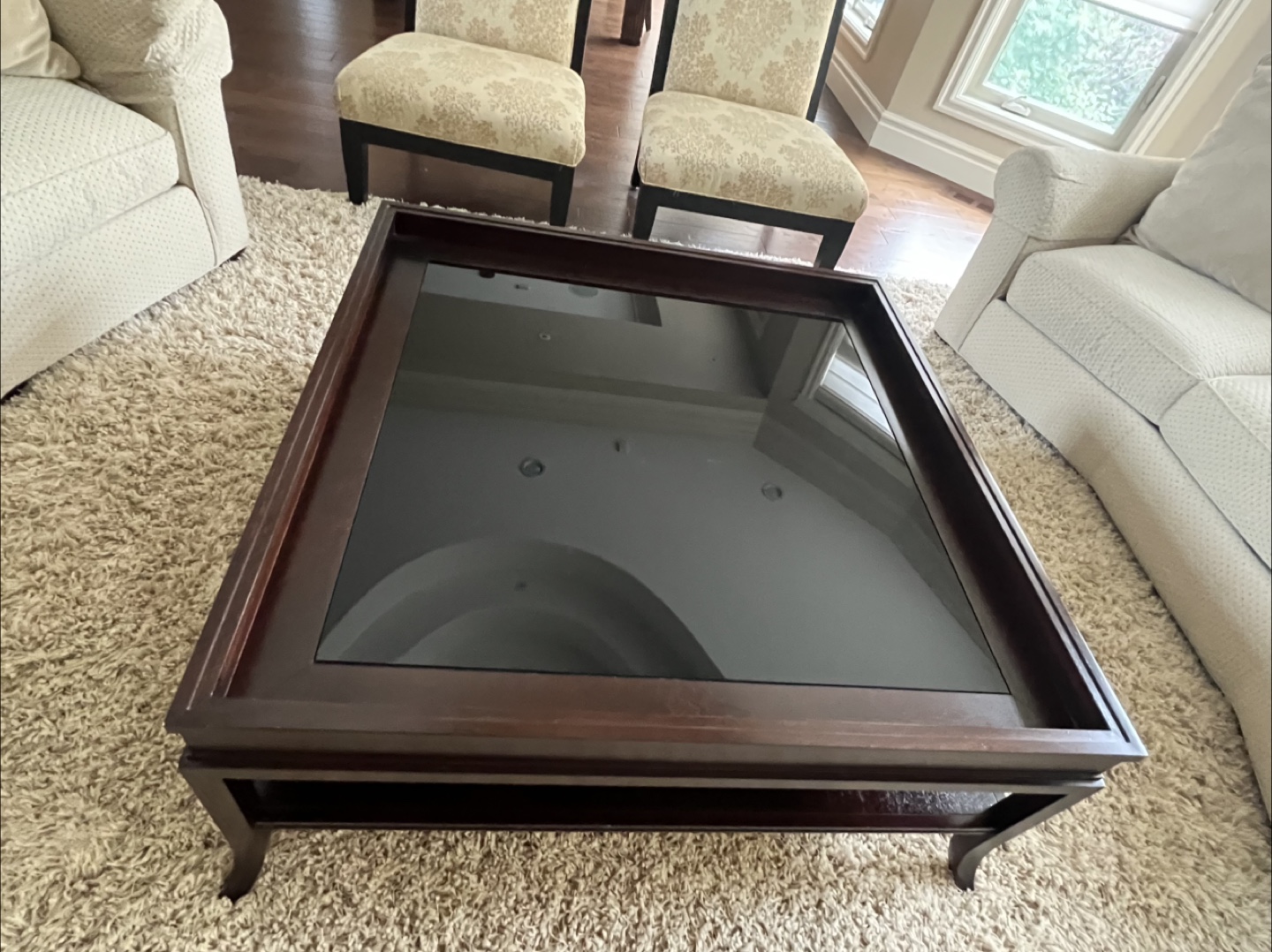 Dark Wood Coffee Table with Glass Top
