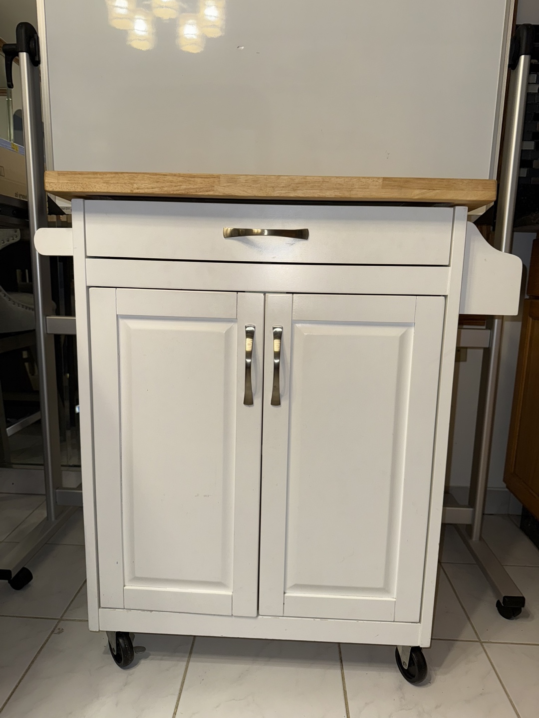 White Kitchen Cart with Wood Top