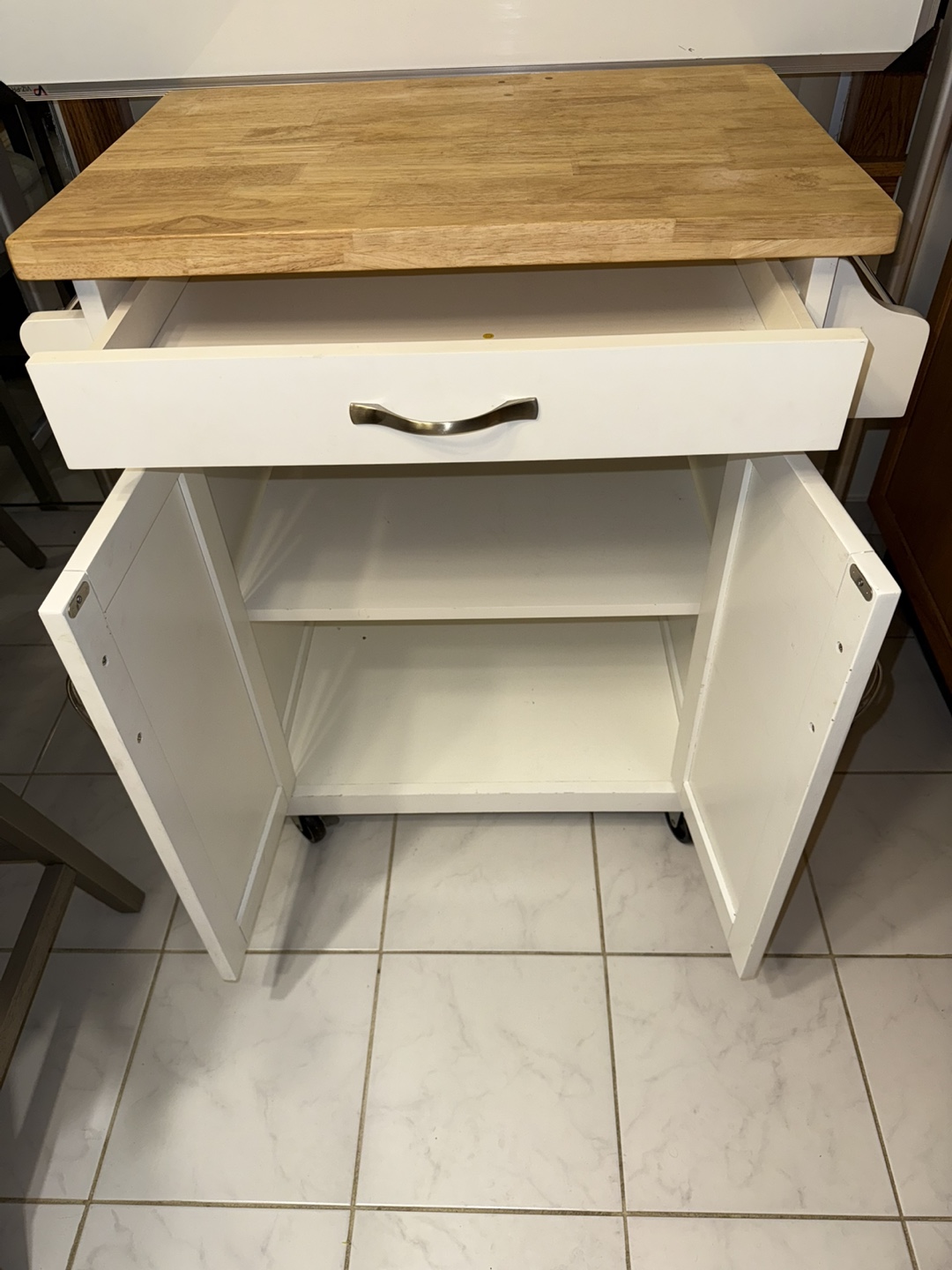 White Kitchen Cart with Wood Top - photo 2