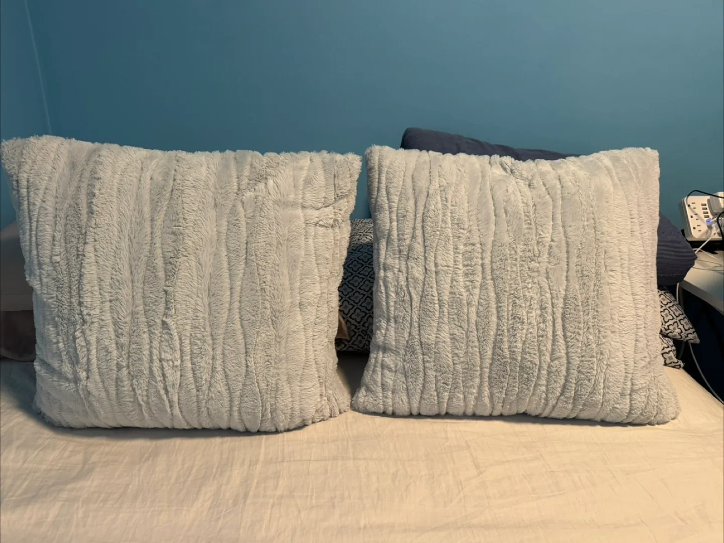 Light Blue Tint of Grey Soft Shag Pillows thumbnail