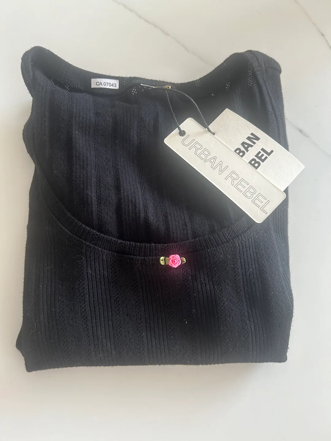 Black short sleeve cotton Knit Top new with tags thumbnail