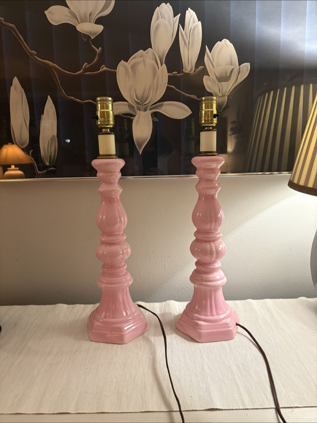 Pair of Pink Ceramic Lamps
