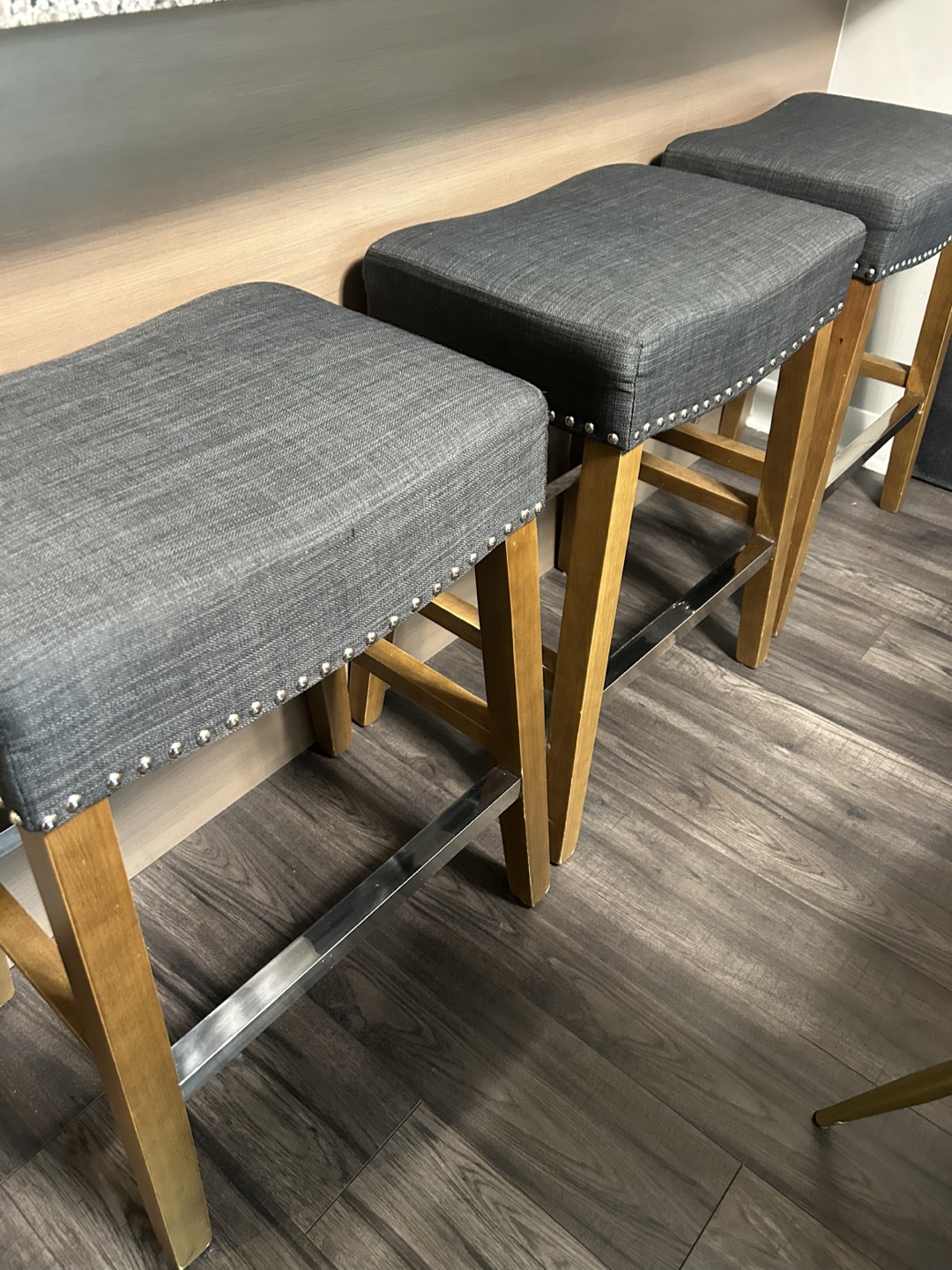 3 Grey Fabric Bar Stools - photo 2