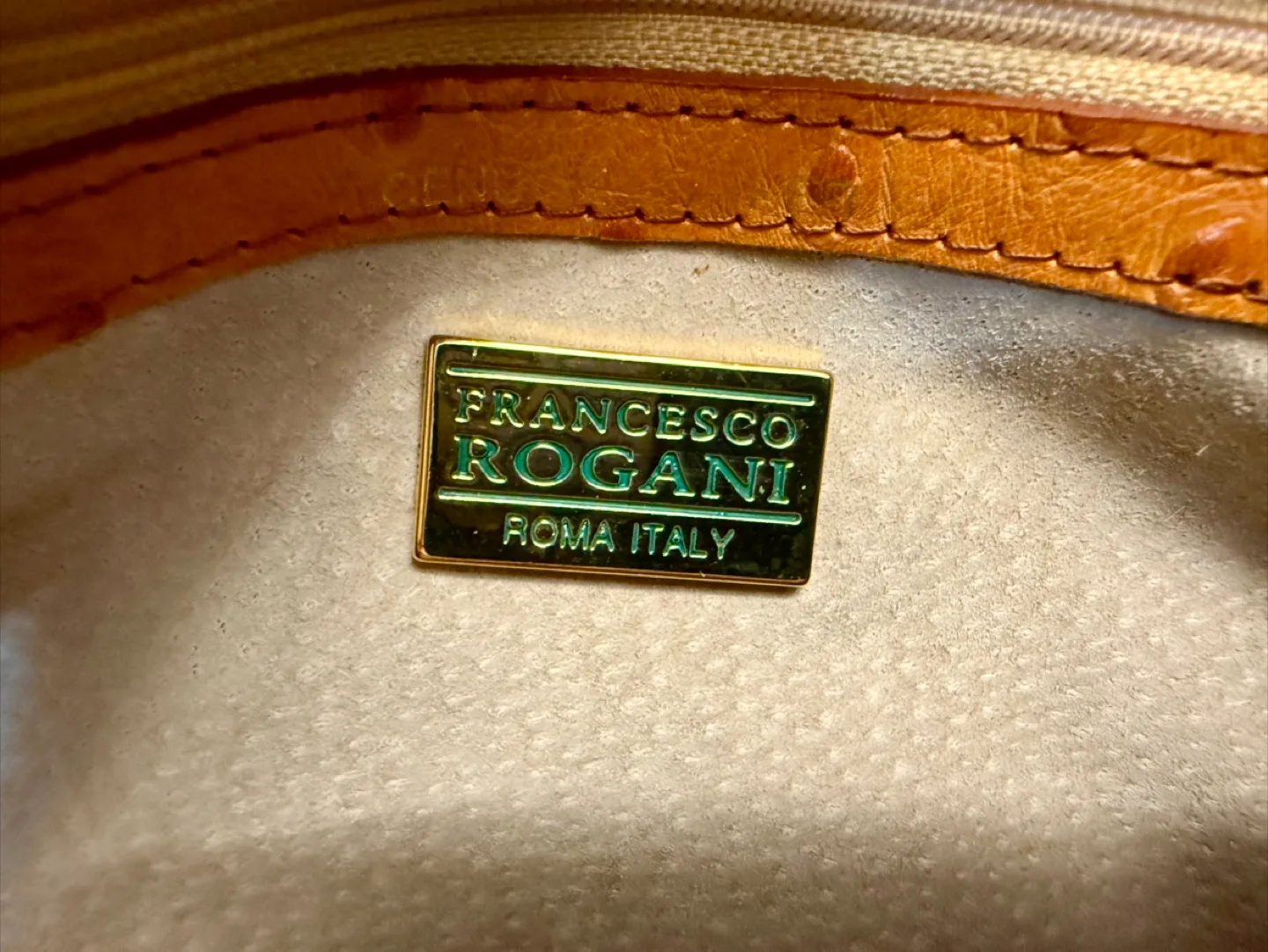 Francesco Rogani Italy Ostrich-Embossed Leather Purse Handbag image indicator(7)