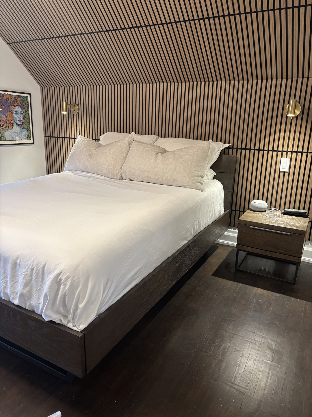 Dark Wood and Metal Queen ARTICLE Bed Frame