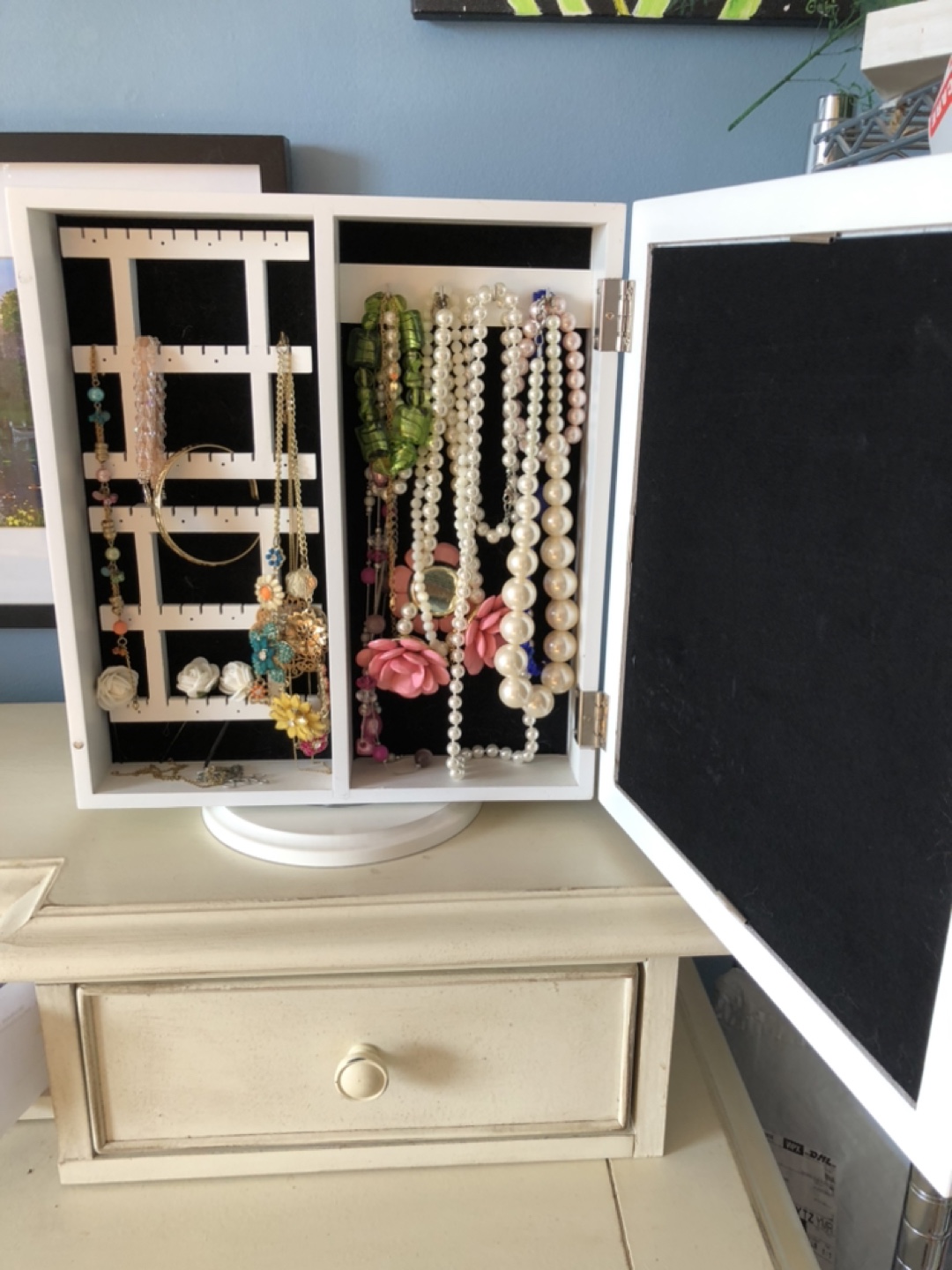 White Rotating Jewelry Armoire Mirror