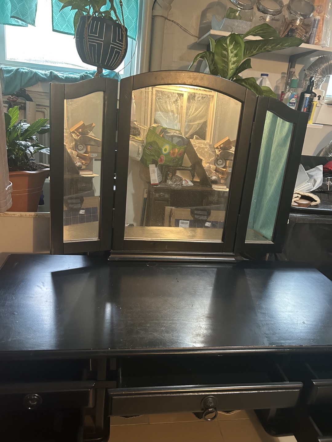 Black Vanity Table with Mirror - photo 2