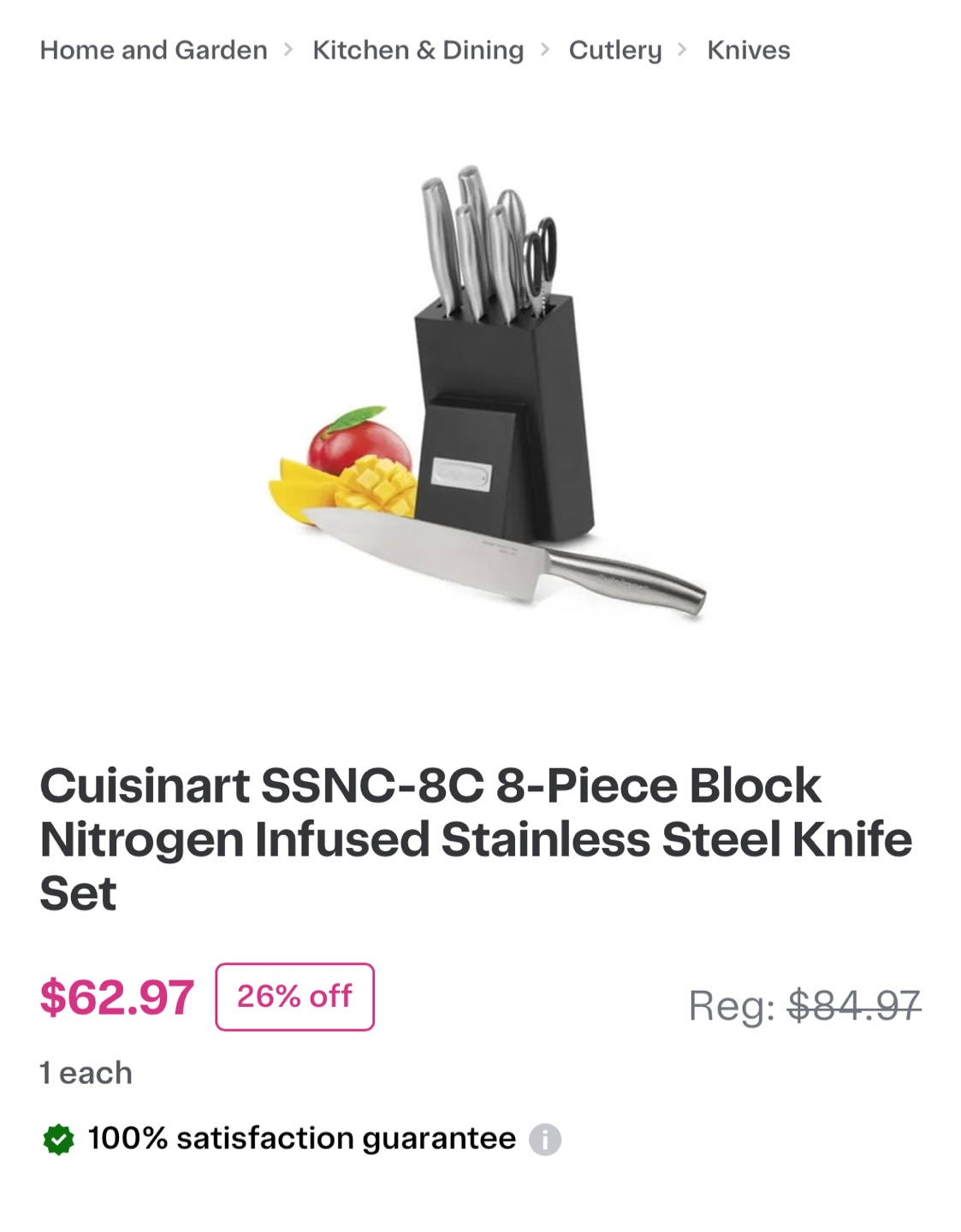 Cuisinart 8pc Nitrogen Infused Stainless Steel Knife Block Set