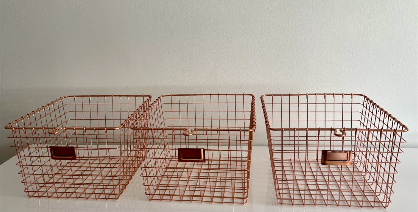 ROSE GOLD STORAGE METAL BASKETS, SET OF 3