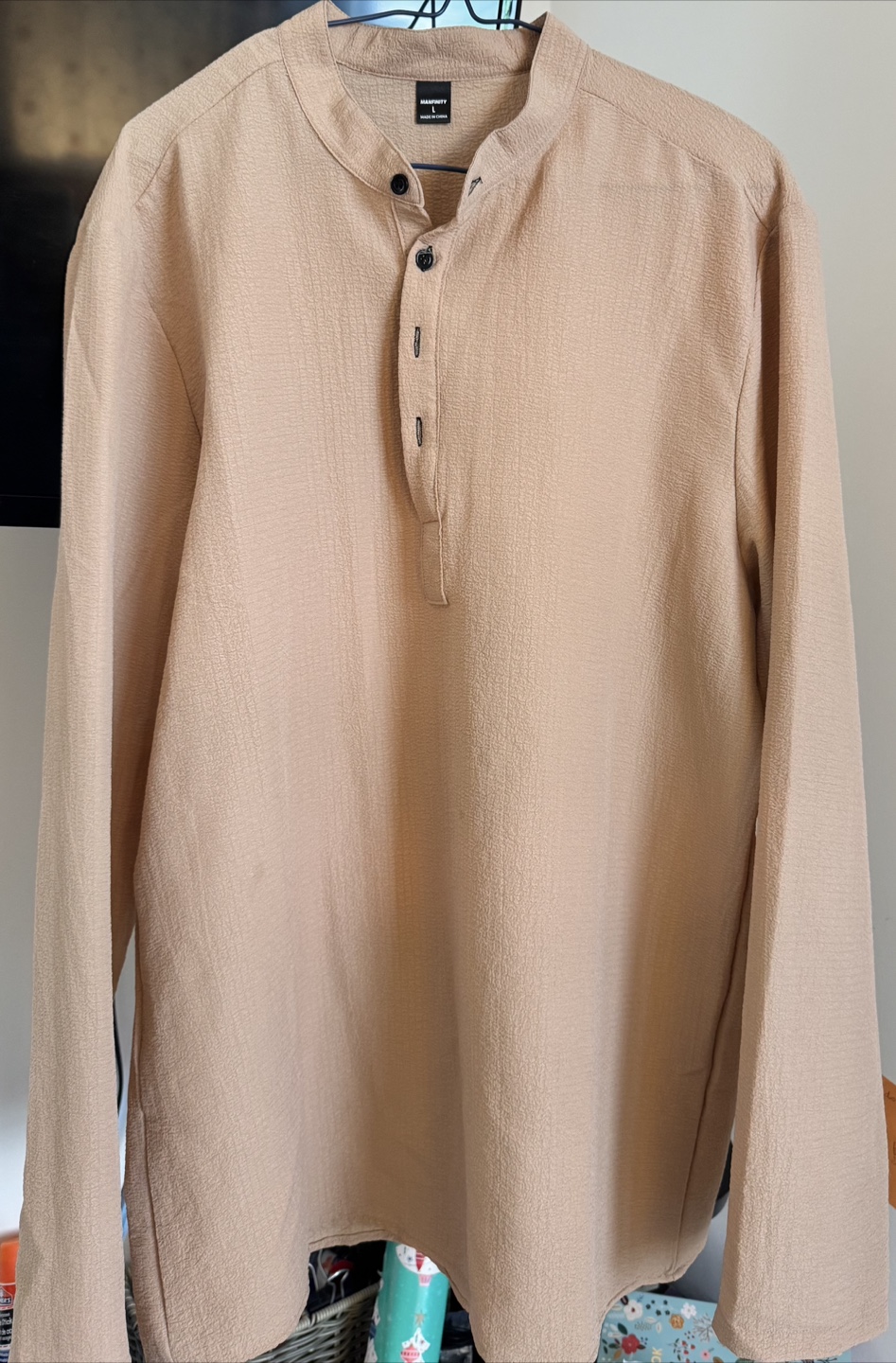 Tan Textured Pant and Shirt Set