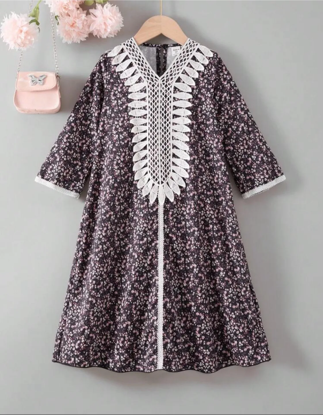 Floral Print Dress with Lace Details thumbnail