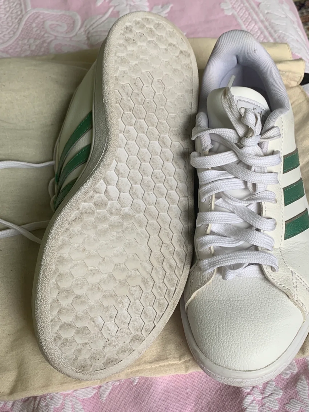 Adidas White Sneakers with Green Accents image indicator(2)
