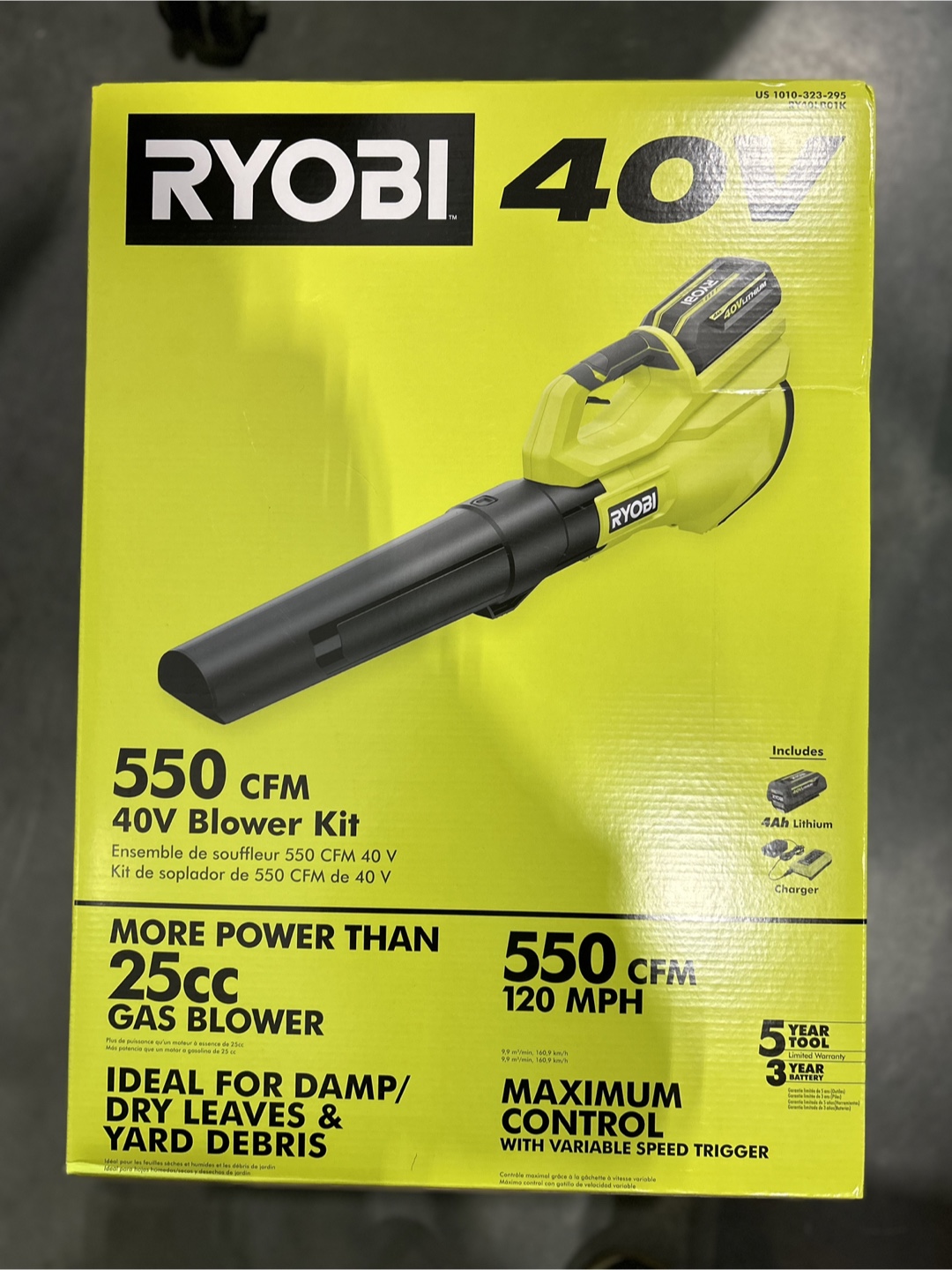 New 40V 120 MPH 550 CFM Cordless Battery Blower With 4.0 Ah