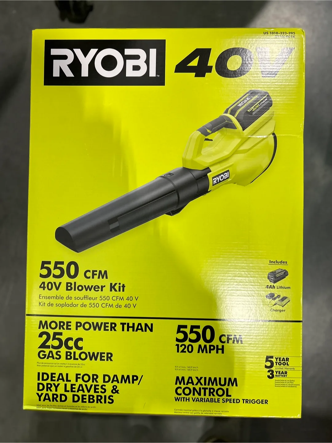 New 40V 120 MPH 550 CFM Cordless Battery Blower With 4.0 Ah thumbnail