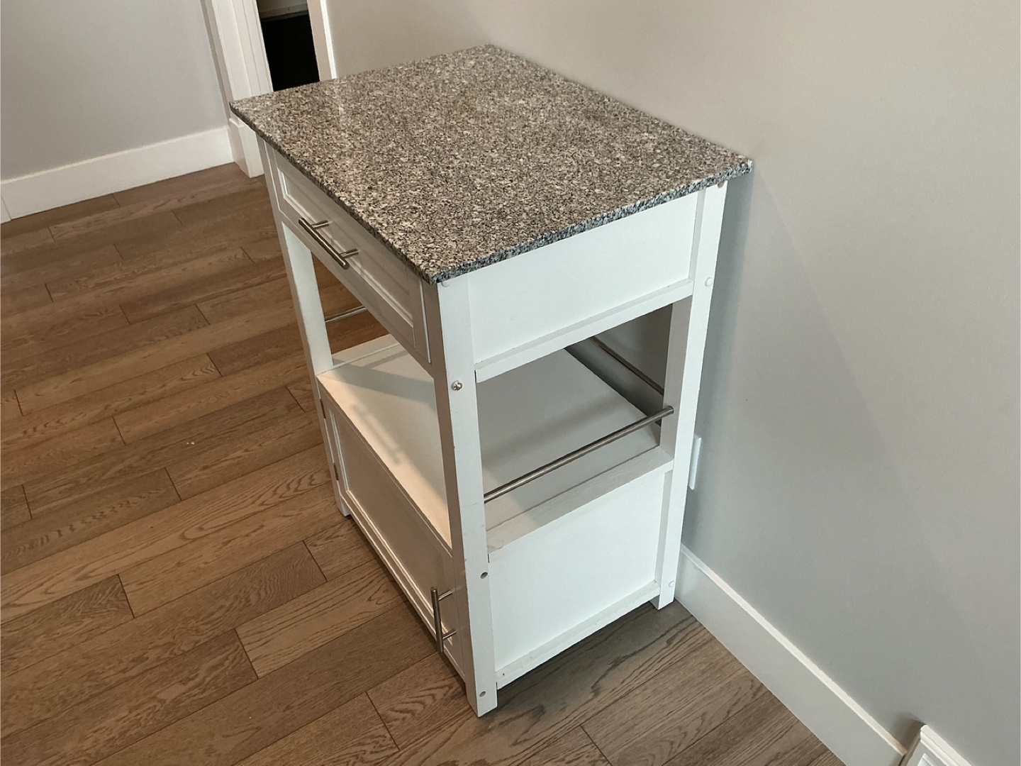 White Rolling Kitchen Island with Granite Top - photo 2
