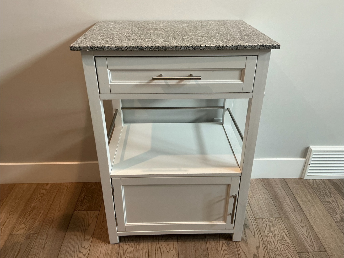 White Rolling Kitchen Island with Granite Top