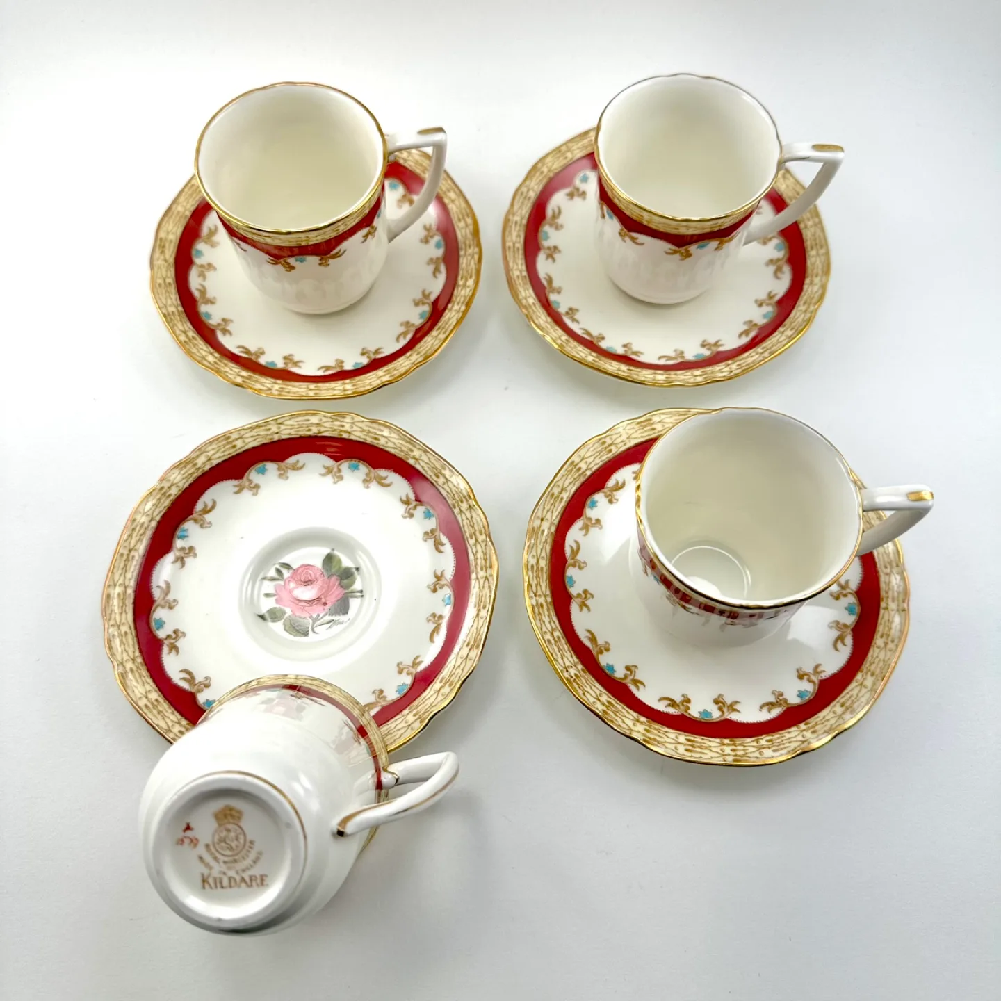 Rare set of 4 Royal Worcester Kildare demitasses thumbnail