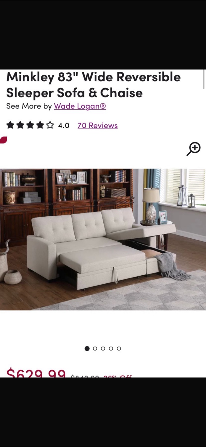 83" Wide Reversible Sleeper Sofa & Chaise