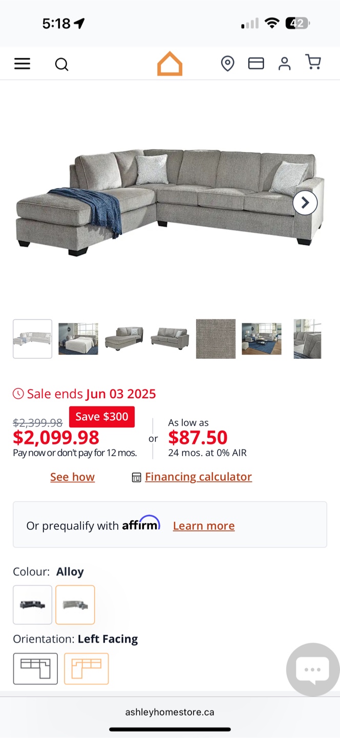 Grey Sectional Sofa with Chaise - photo 2