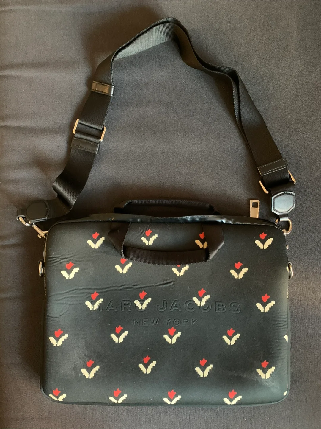 Marc Jacobs Black Laptop Bag with tulips thumbnail