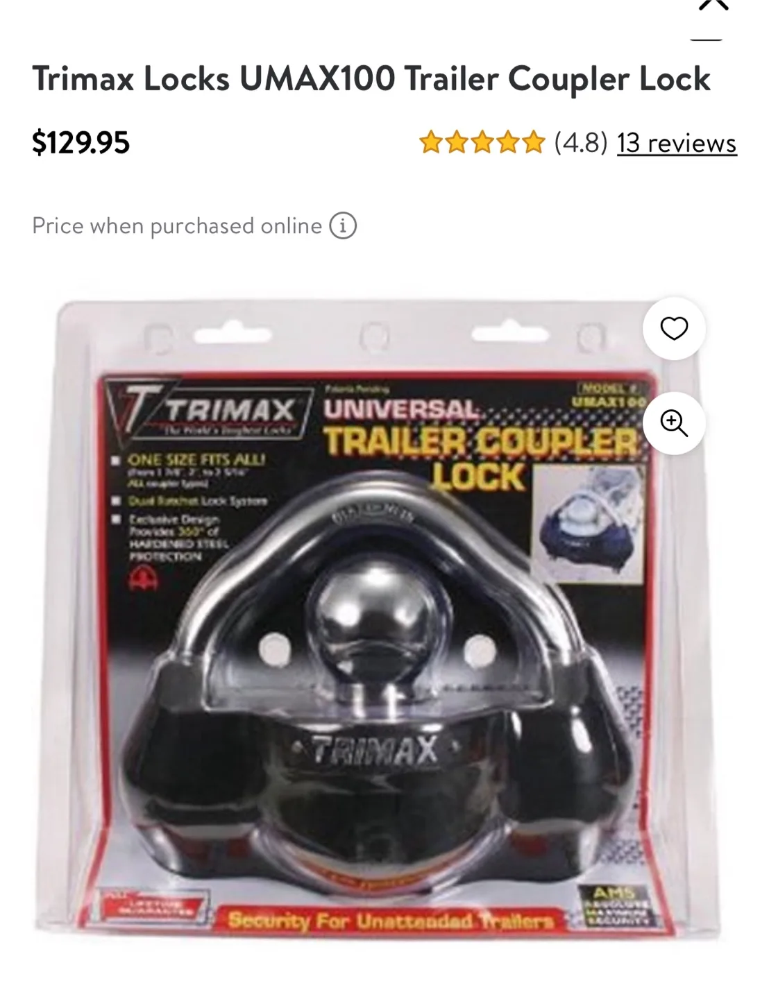 Trimax Universal Trailer Coupler Lock thumbnail