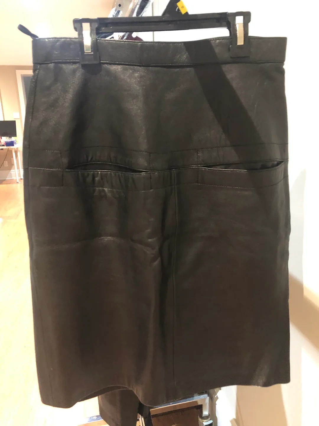 BlackGenuine  Leather Skirt with pockets size 10-12 thumbnail