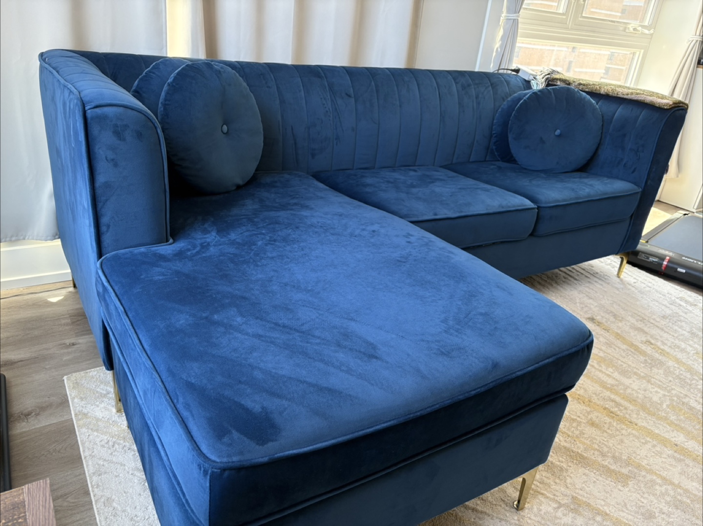 Blue Velvet Sectional Couch - photo 3