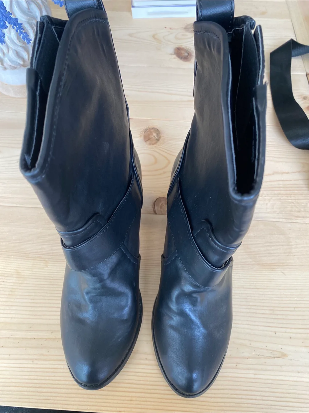 Black Mid-Calf Boots with Buckles thumbnail