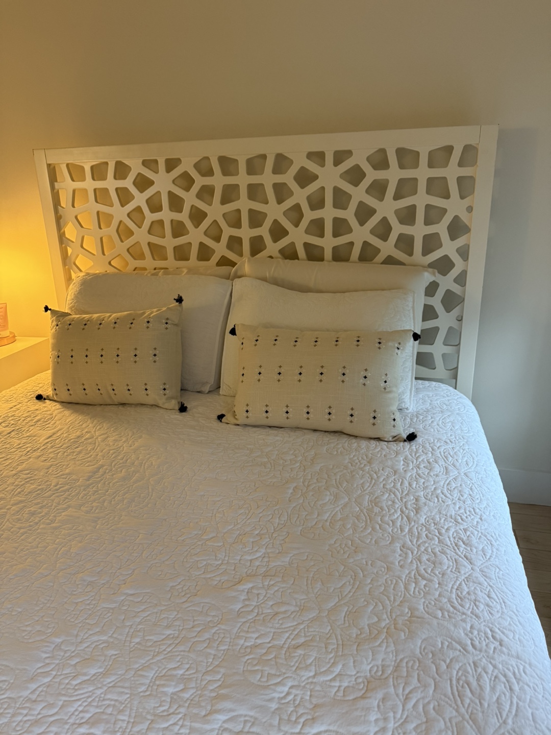 West Elm White Bed Frame with Carved Headboard - photo 2