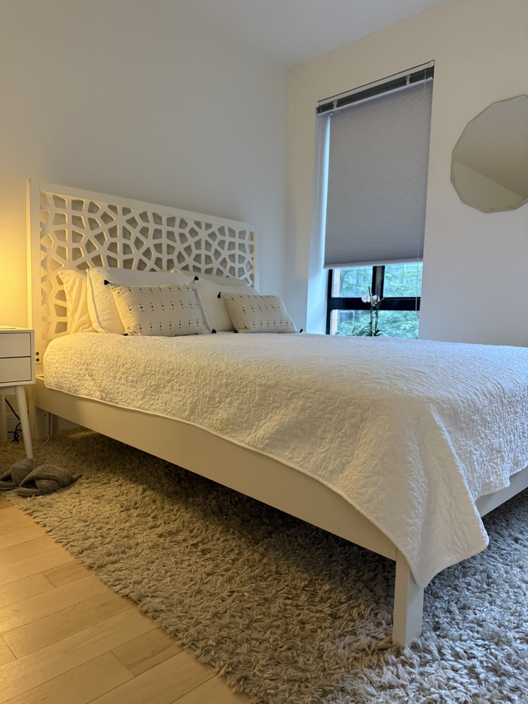 West Elm White Bed Frame with Carved Headboard - photo 4