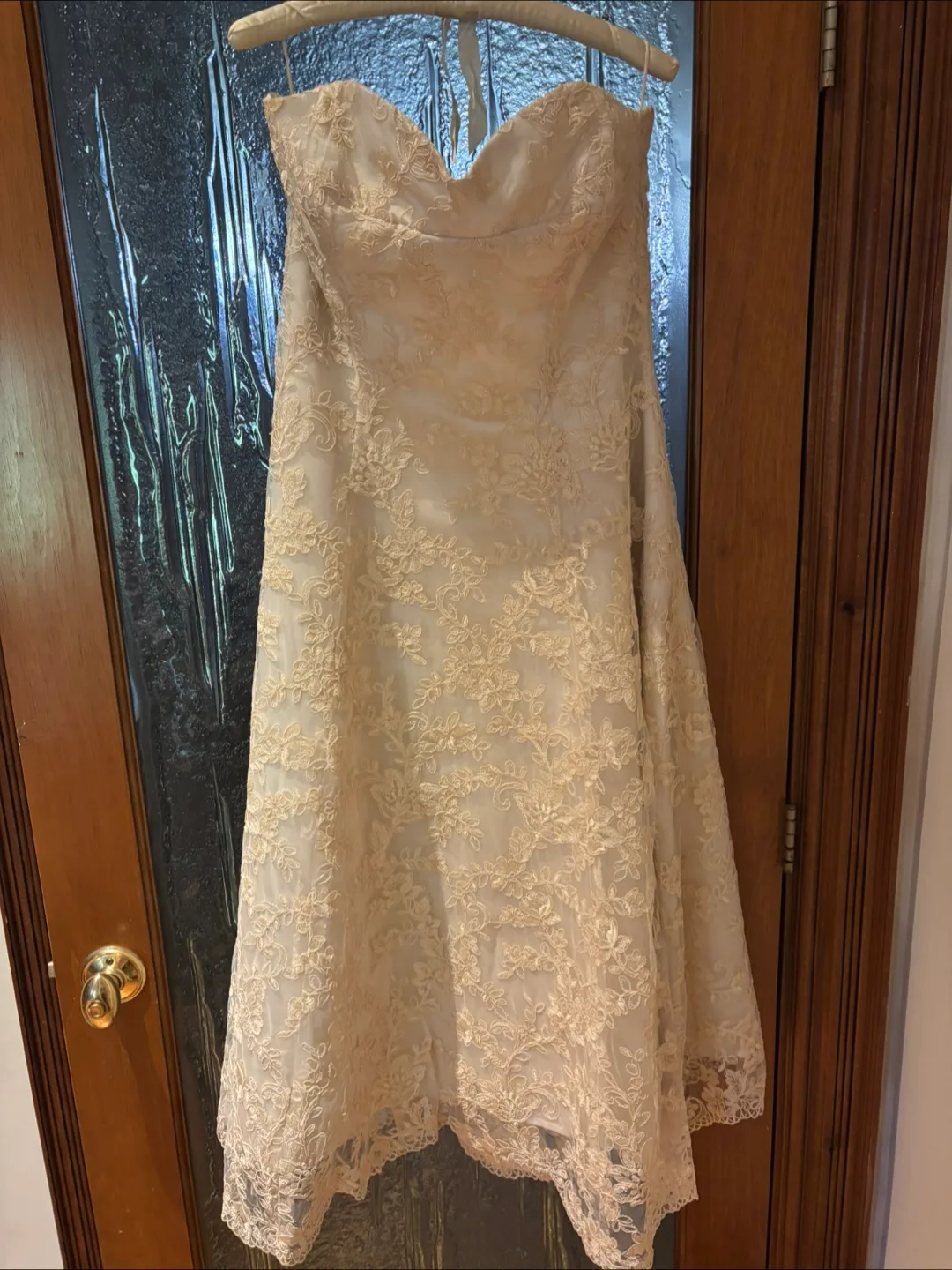 Antique French lace tea length wedding dress thumbnail