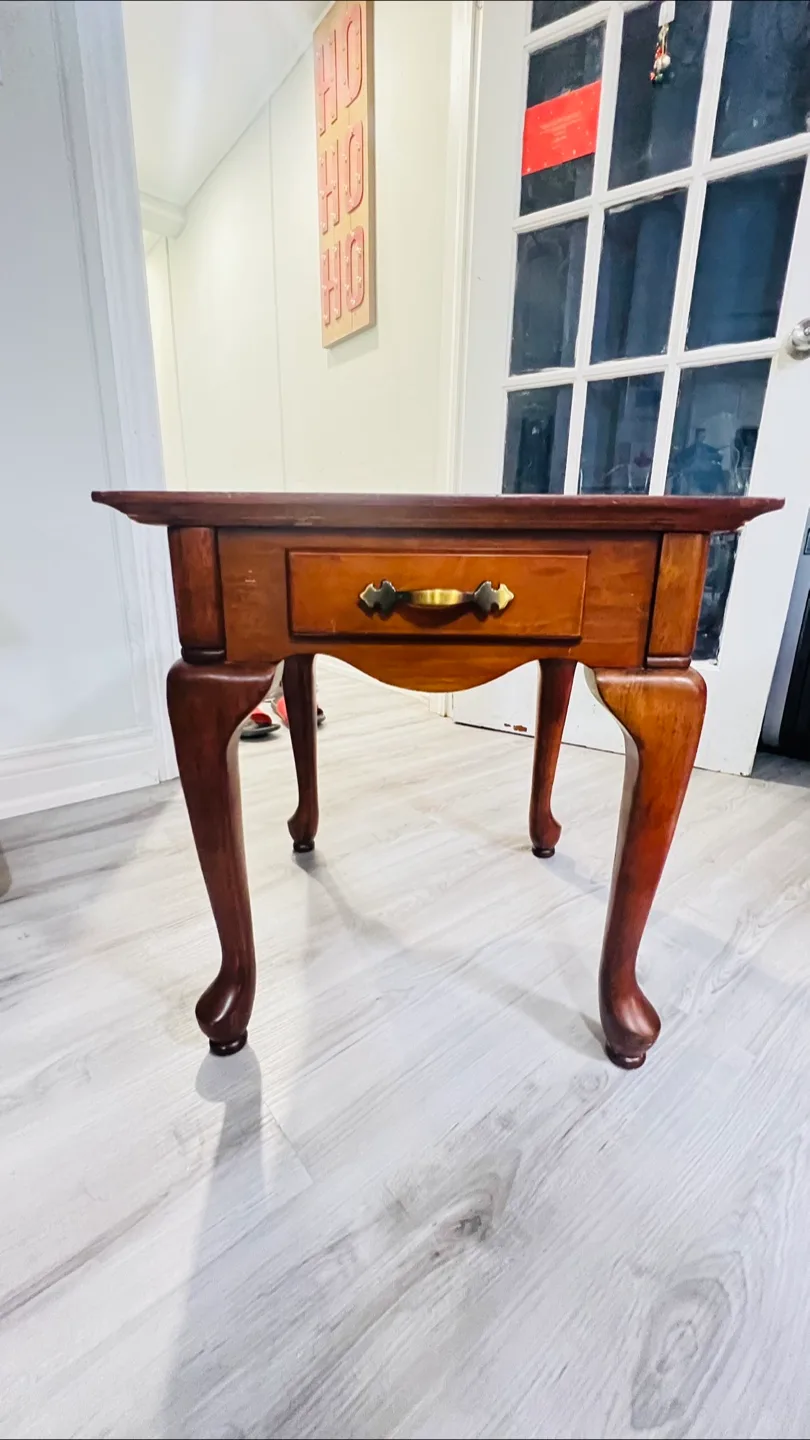 Antique Small Wooden End Table with Drawer image indicator(2)