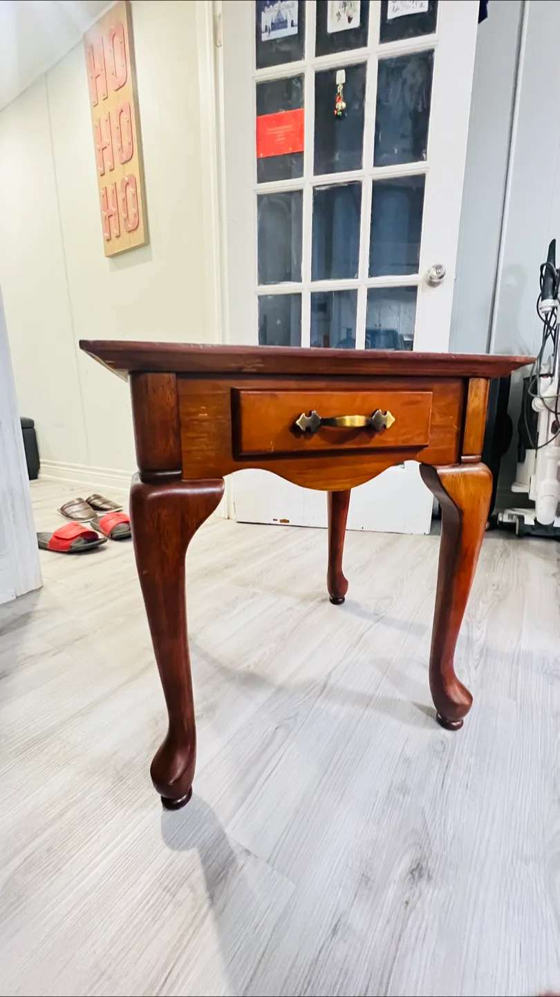 Antique Small Wooden End Table with Drawer image indicator(4)