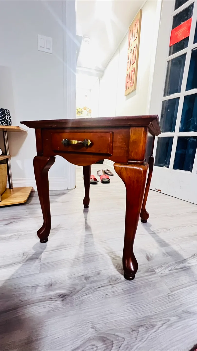 Antique Small Wooden End Table with Drawer image indicator(3)