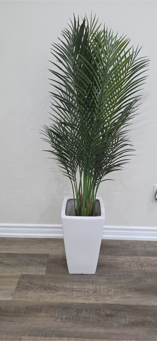 Artificial Palm Plant with White Square Pot