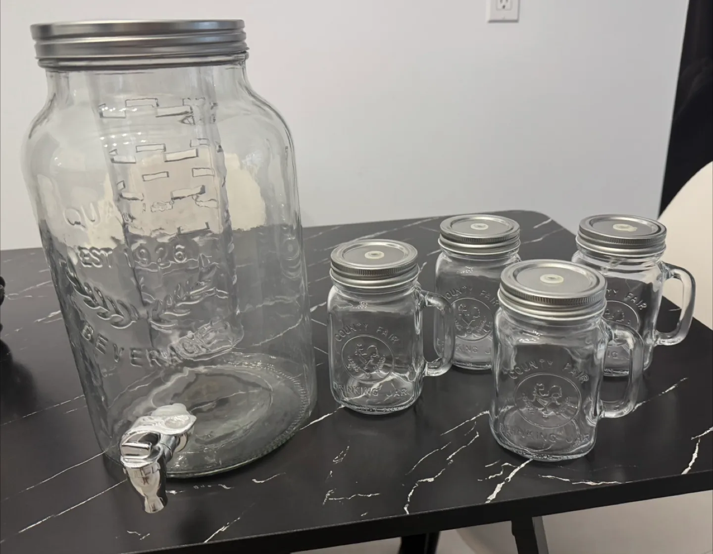 Beverage Dispenser with ice/fruit cylinder infuser  and Mugs Set thumbnail