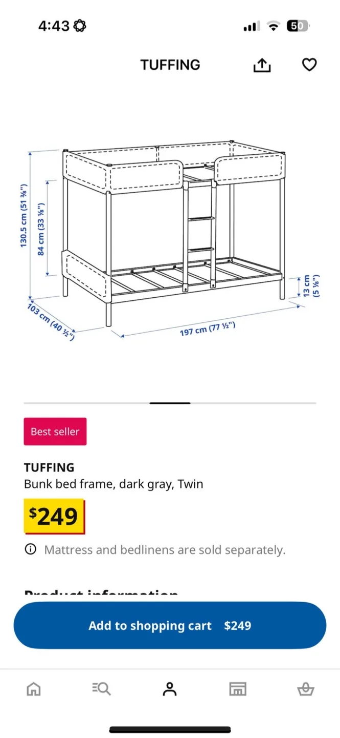 Ikea TUFING Bunk Bed Frame image indicator(2)