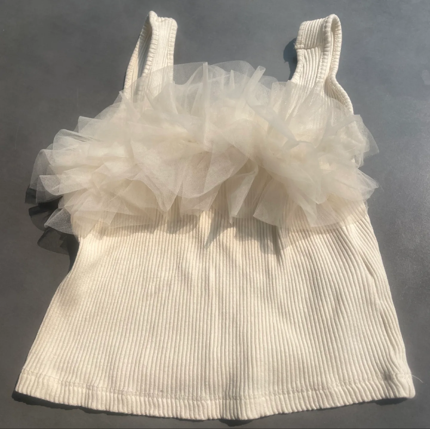 Zara Ribbed Tank Top with Tulle Detail thumbnail