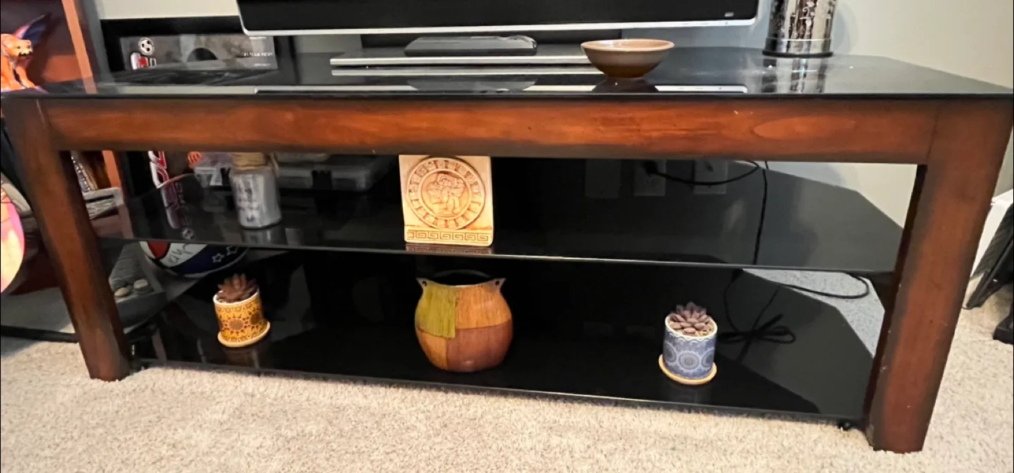 MODERN BLACK GLASS TV STAND thumbnail