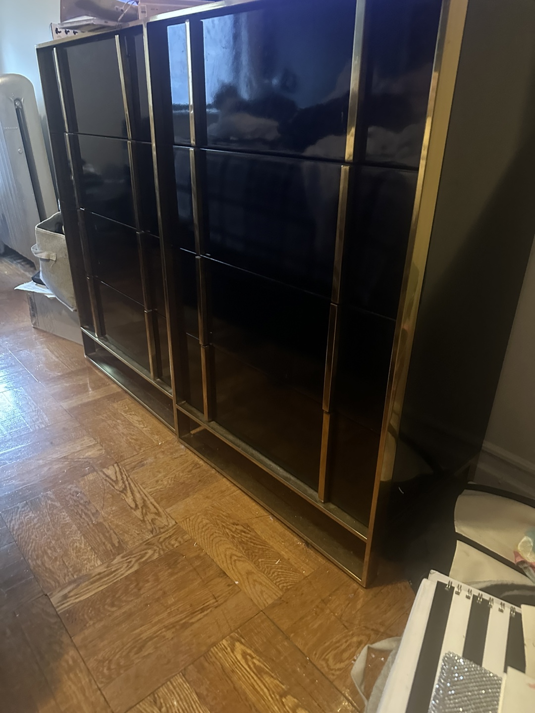 Stylish Black Dresser with Gold Accents