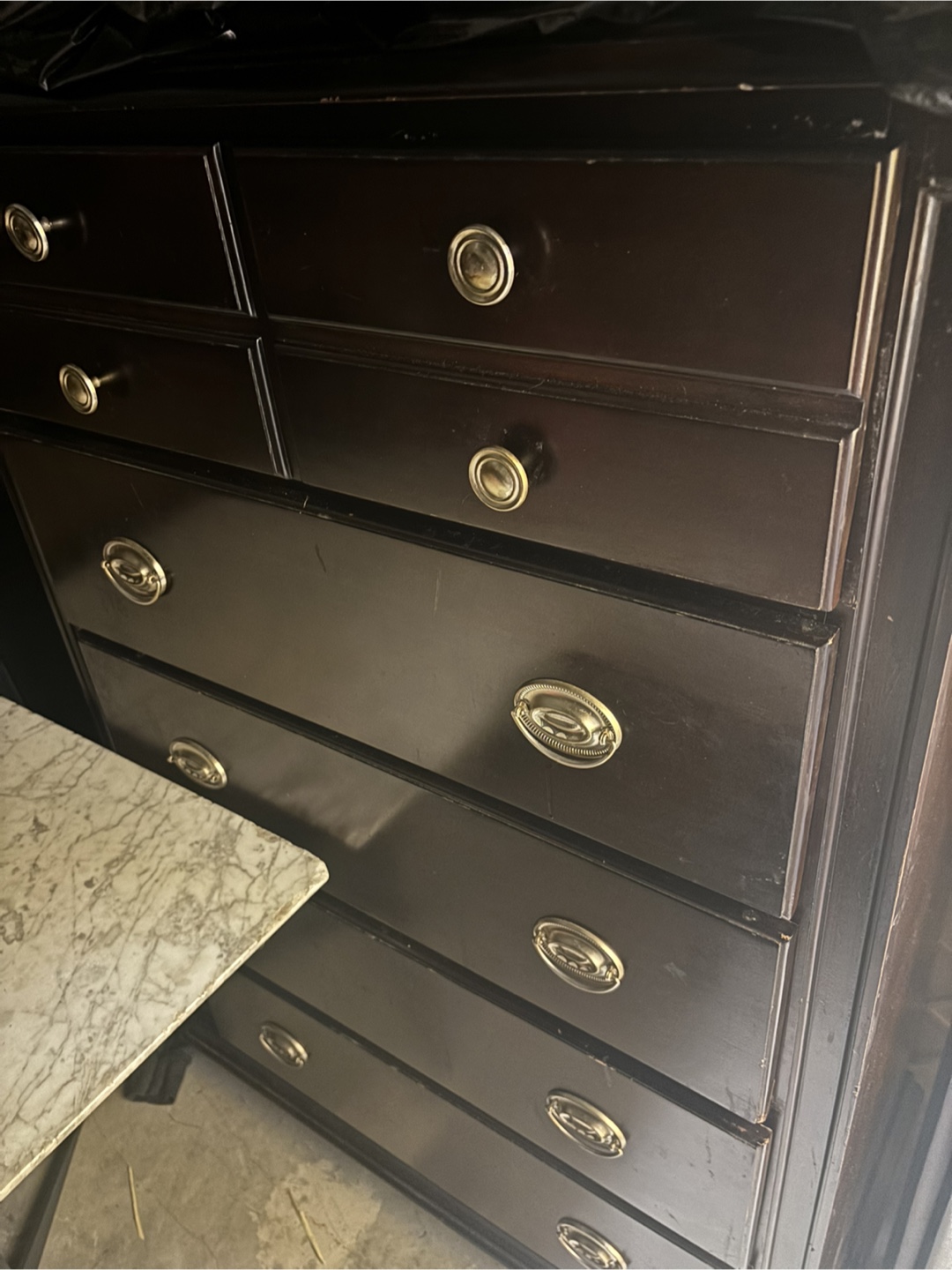 Dark Wood Dresser with Brass Hardware