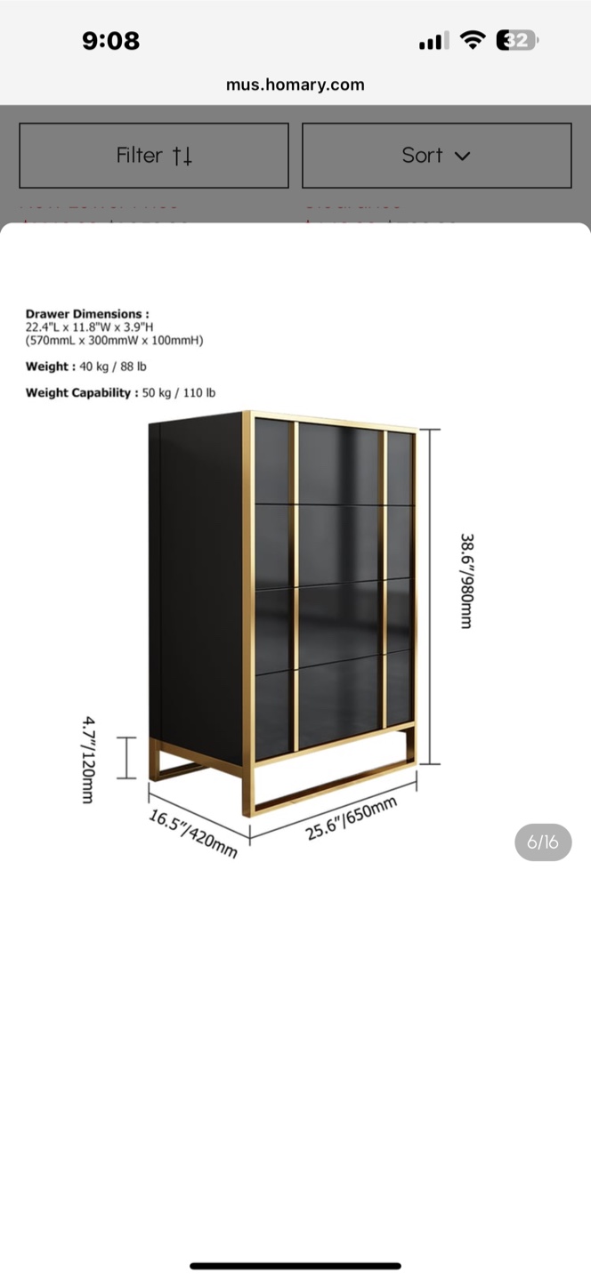 Stylish Black Dresser with Gold Accents - photo 5