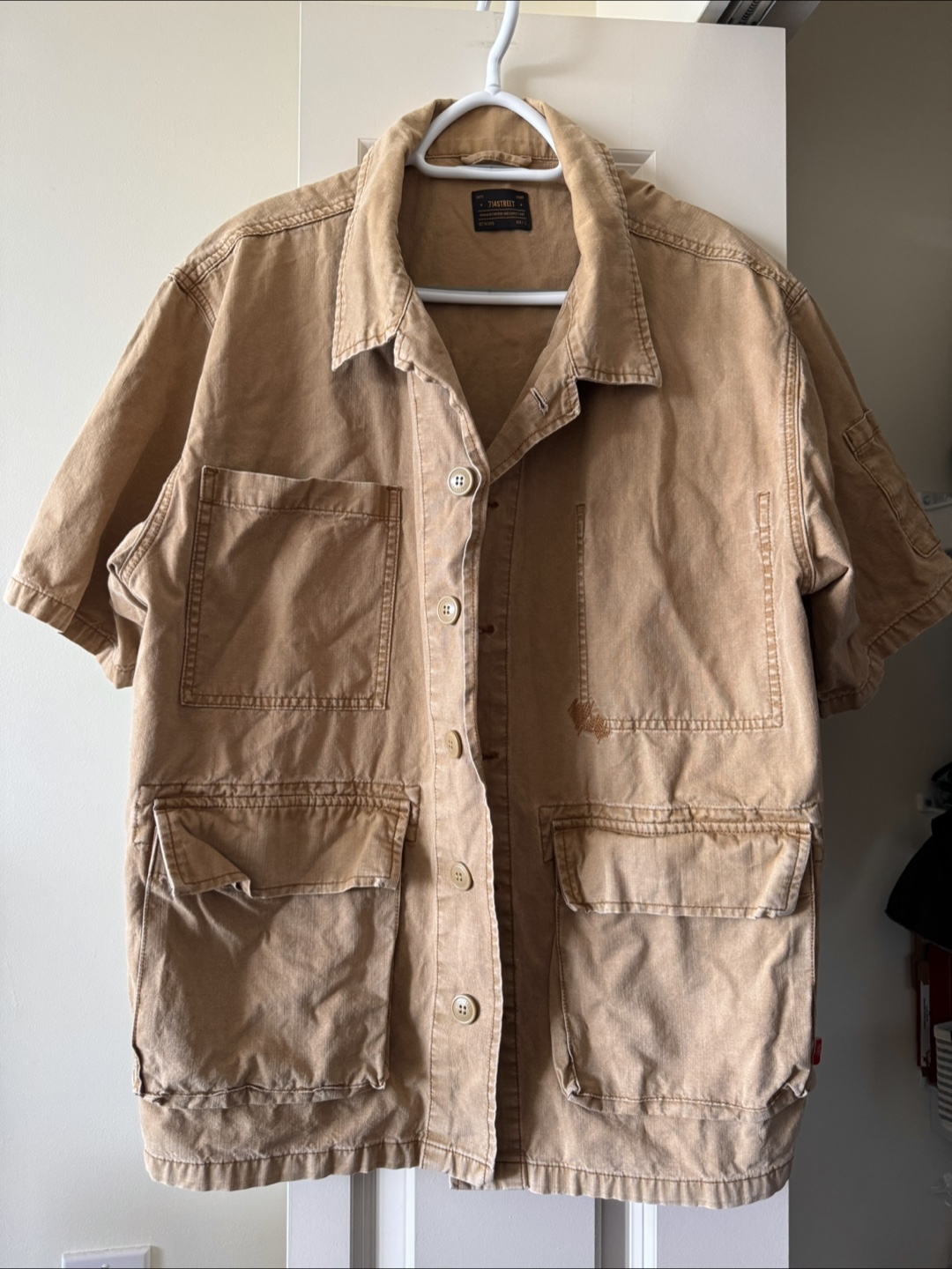 Short Sleeve Beige Work Jacket