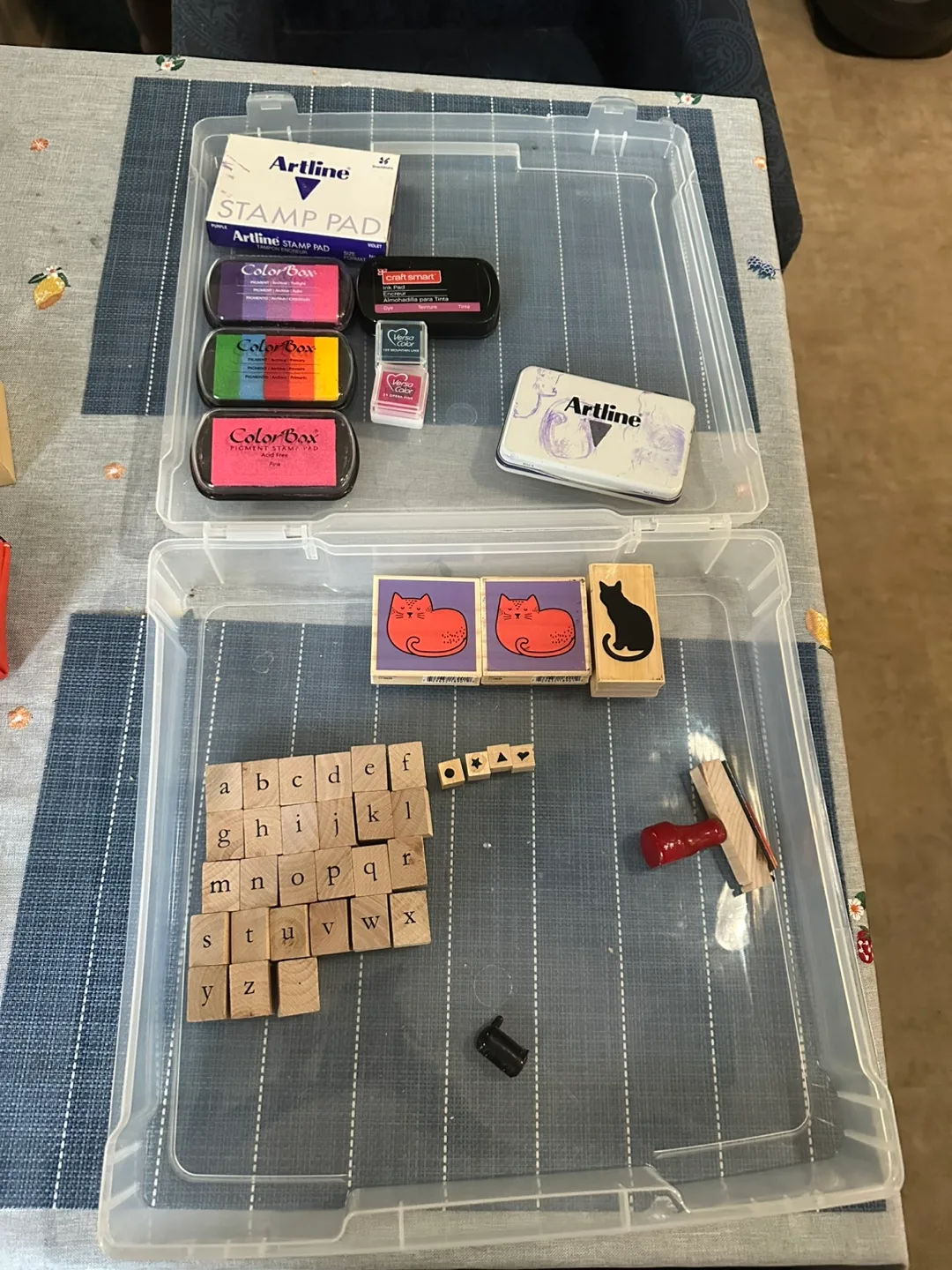 Lot of craft stamps and ink pads thumbnail