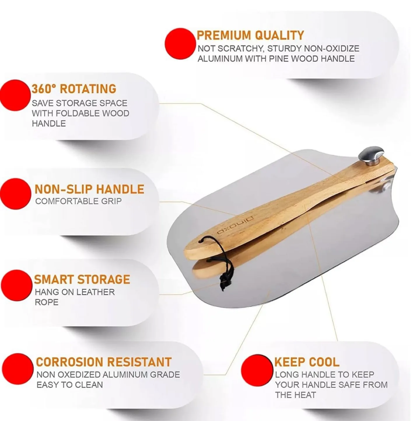Premium Pizza Peel with Foldable Wood Handle image indicator(4)