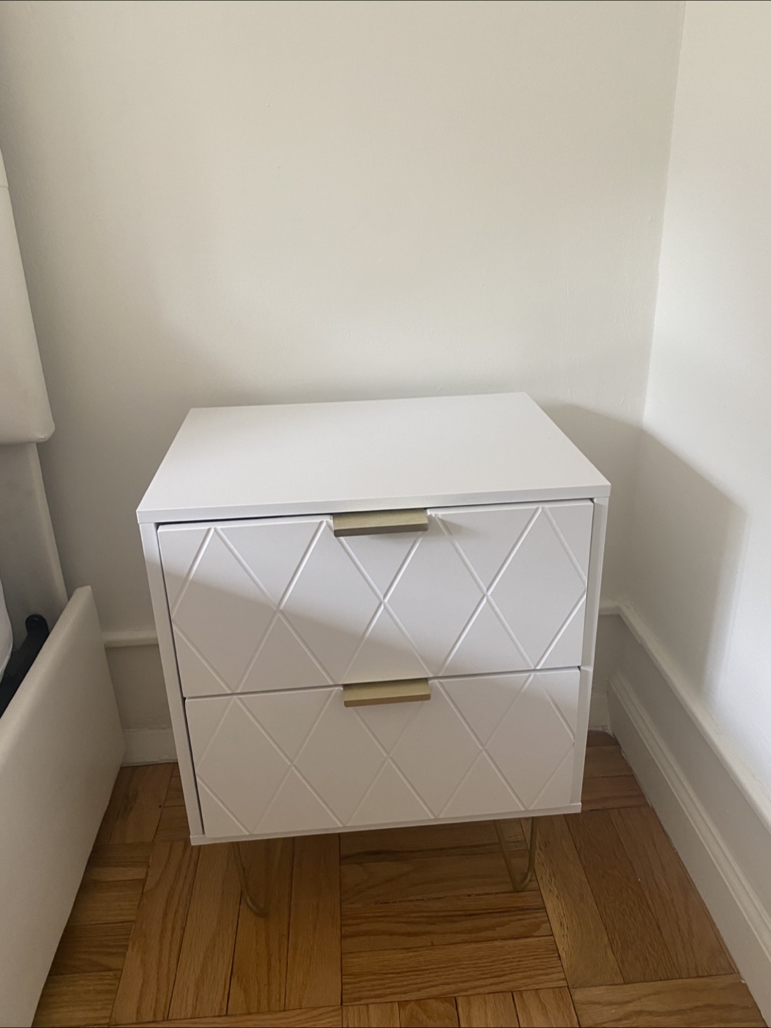 White Nightstand with Gold Accents