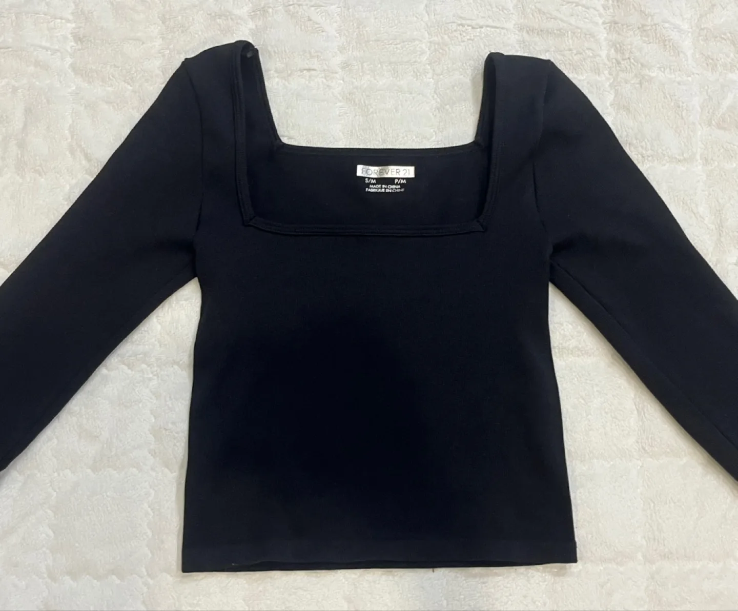 Black Square Neck Long Sleeve Top thumbnail