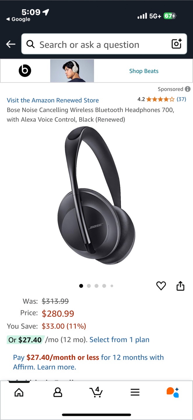 Bose Noise Cancelling Wireless Bluetooth Headphones